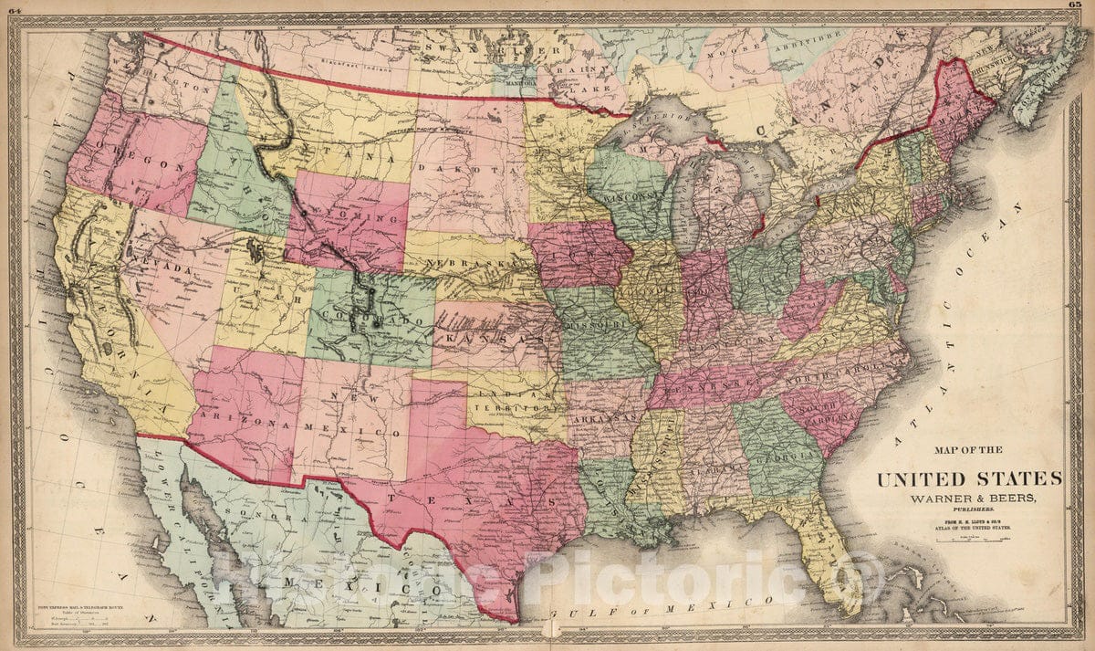 Historic Map : National Atlas - 1872 Map of the United States. - Vintage Wall Art
