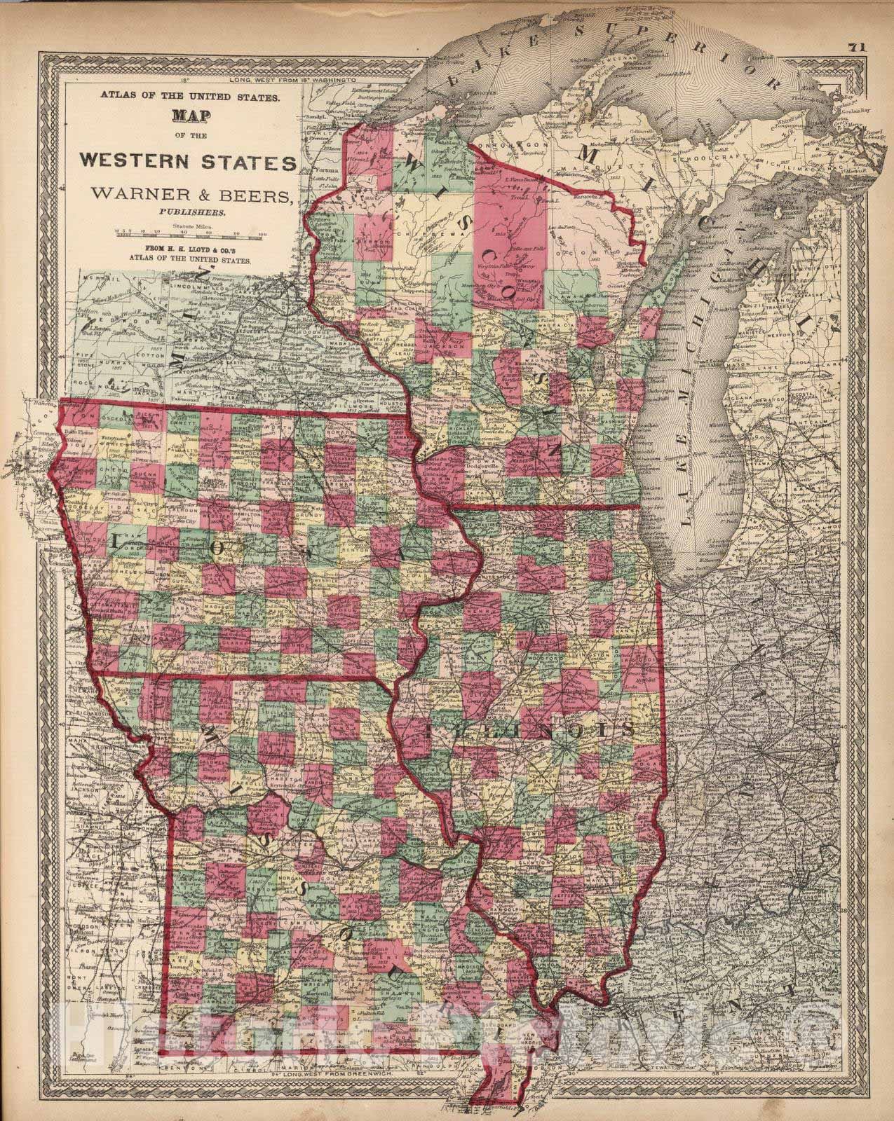 Historic Map : National Atlas - 1872 Atlas of the United States, Map of the Western States. - Vintage Wall Art