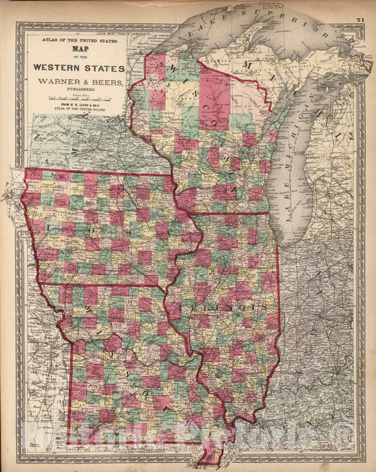 Historic Map : National Atlas - 1872 Atlas of the United States, Map of the Western States. - Vintage Wall Art