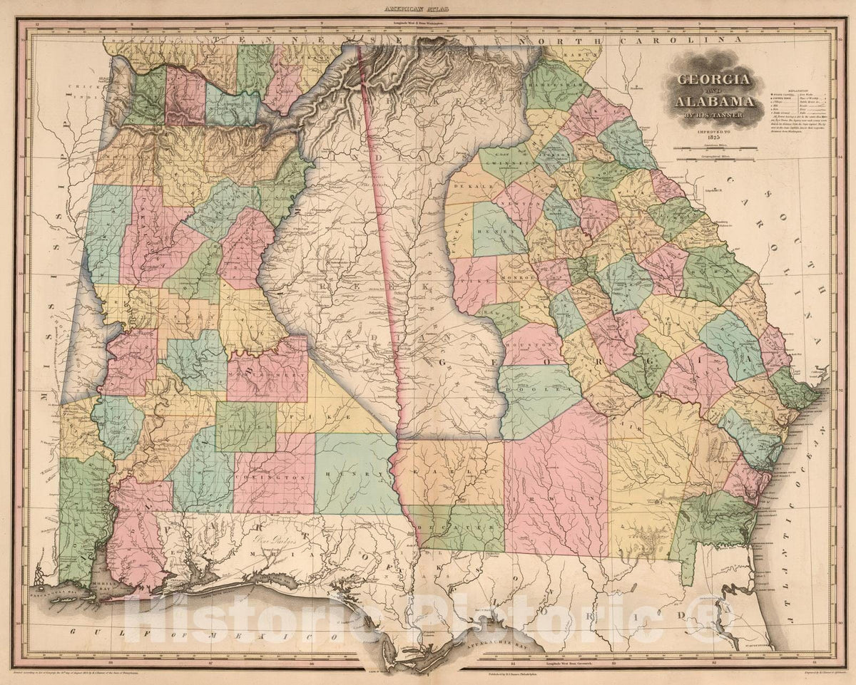 Historic Map : 1825 Georgia and Alabama. v1 - Vintage Wall Art