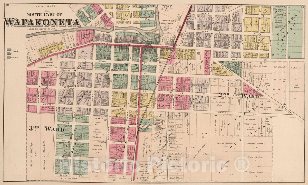Historic Map : 1880 South Part of Wapakoneta, Ohio. - Vintage Wall Art