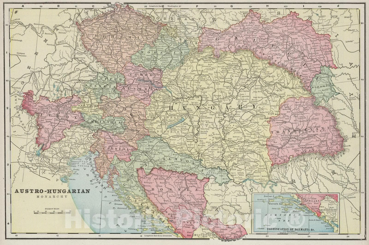 Historic Map : 1901 Austro-Hungarian Monarchy. - Vintage Wall Art