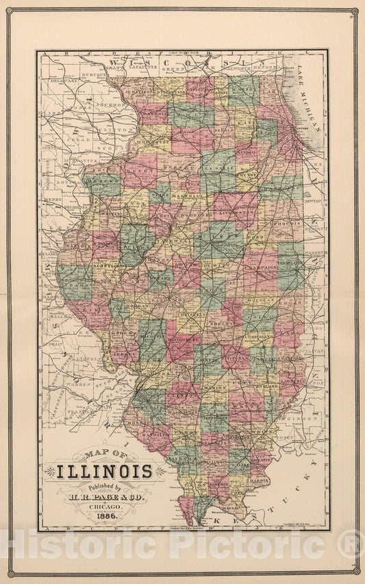 Historic Map : 1886 Illinois, Published by H.R. Page & Co, Chicago, 1886. - Vintage Wall Art