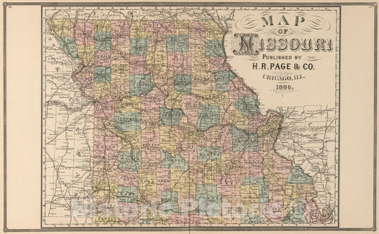 Historic Map : 1886 Missouri, Published by H.R. Page & Co, Chicago, Ill, 1886. - Vintage Wall Art
