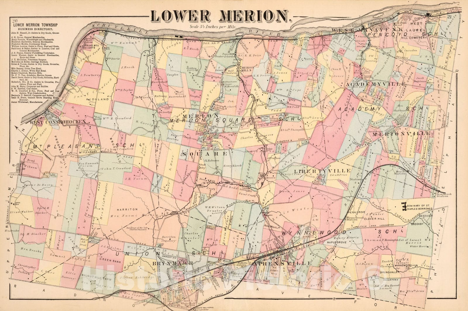 Historic Map : 1871 Lower Merion, Montgomery County, Pennsylvania. - Vintage Wall Art