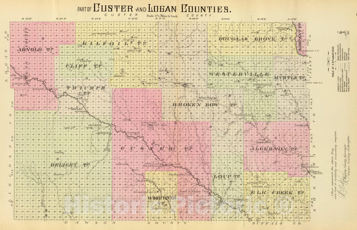 Historic Map : 1885 Custer, Logan counties. - Vintage Wall Art
