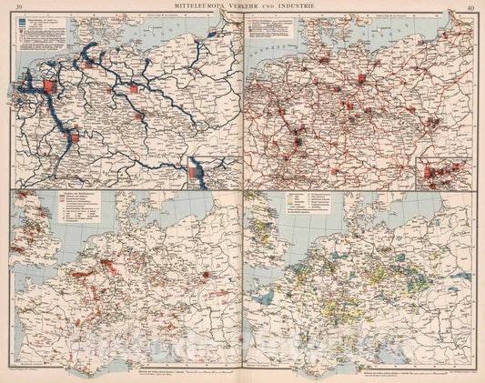 Historic Map : Central Europe 1905 Mitteleuropa, Verkehr und Industrie , Vintage Wall Art