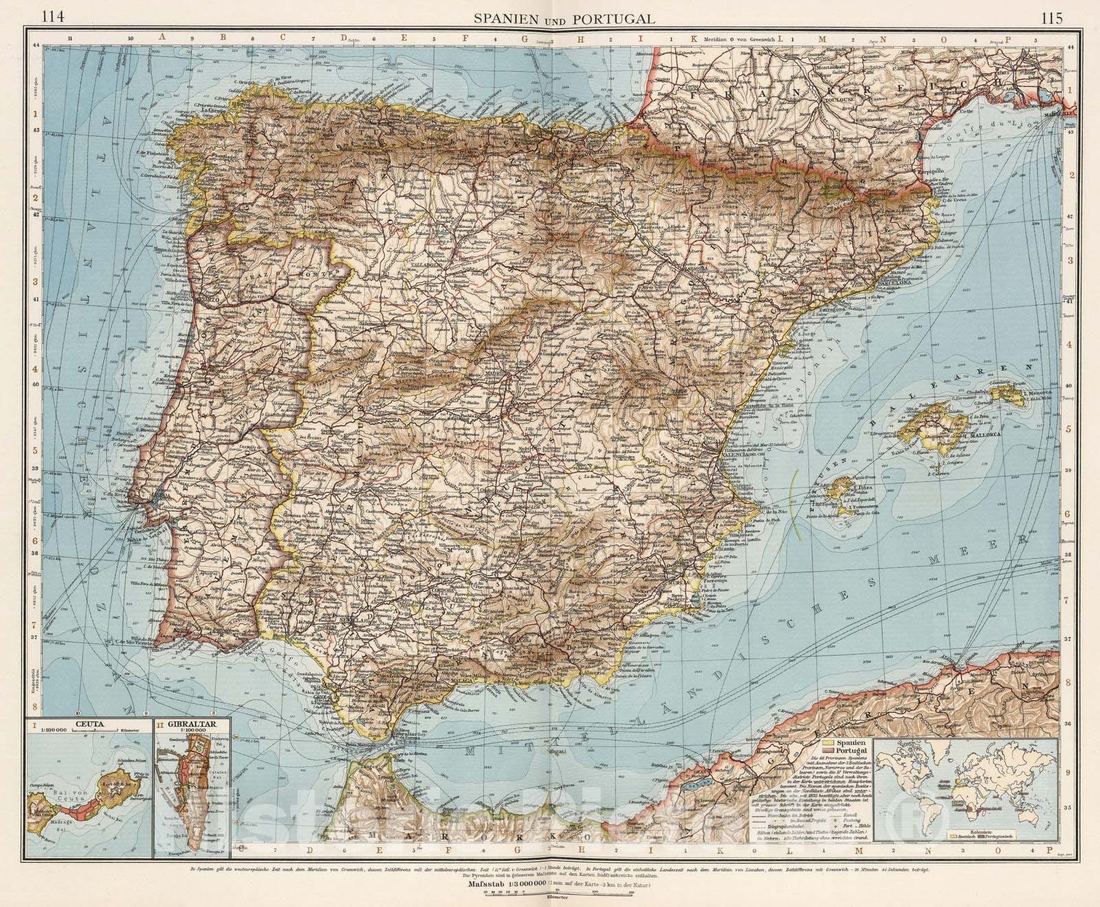 Historic Map : Spain; Potugal, 1905 Spanien und Portugal , Vintage Wall Art