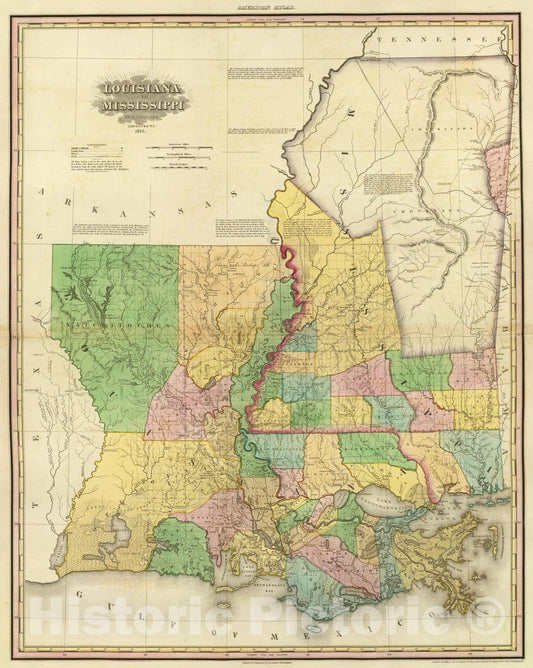 Historic Map : 1825 Louisiana and Mississippi. v1 - Vintage Wall Art
