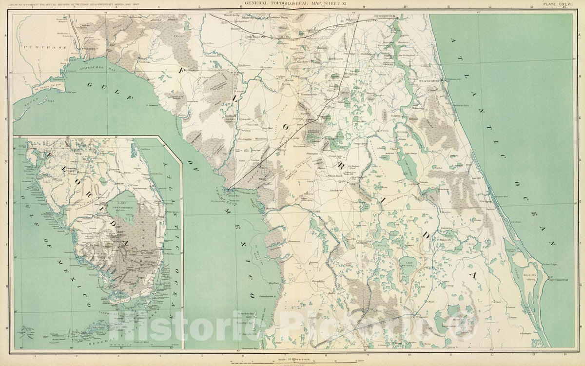 Historic Wall Map : Florida, 1895 Gen. map XI. , Vintage Wall Art