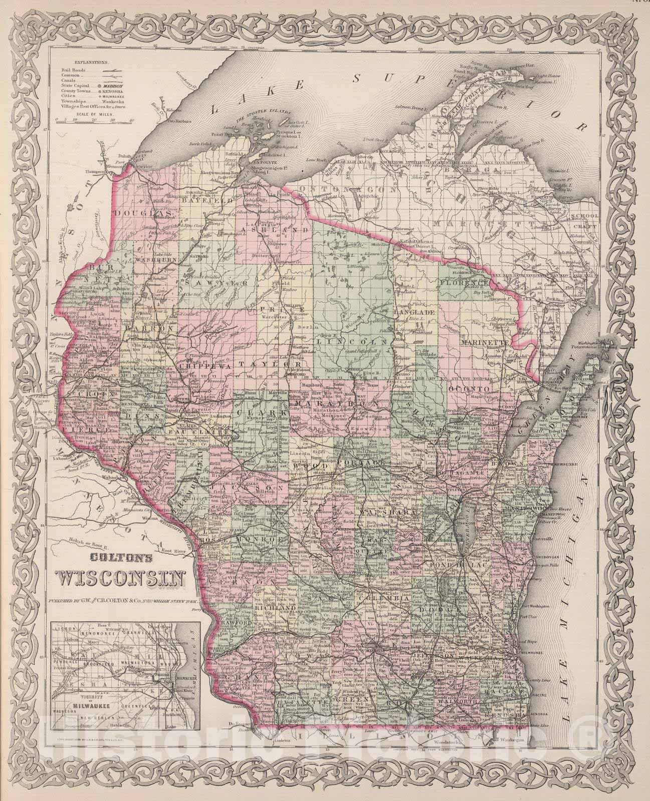 Historic Map : 1886 Wisconsin. - Vintage Wall Art