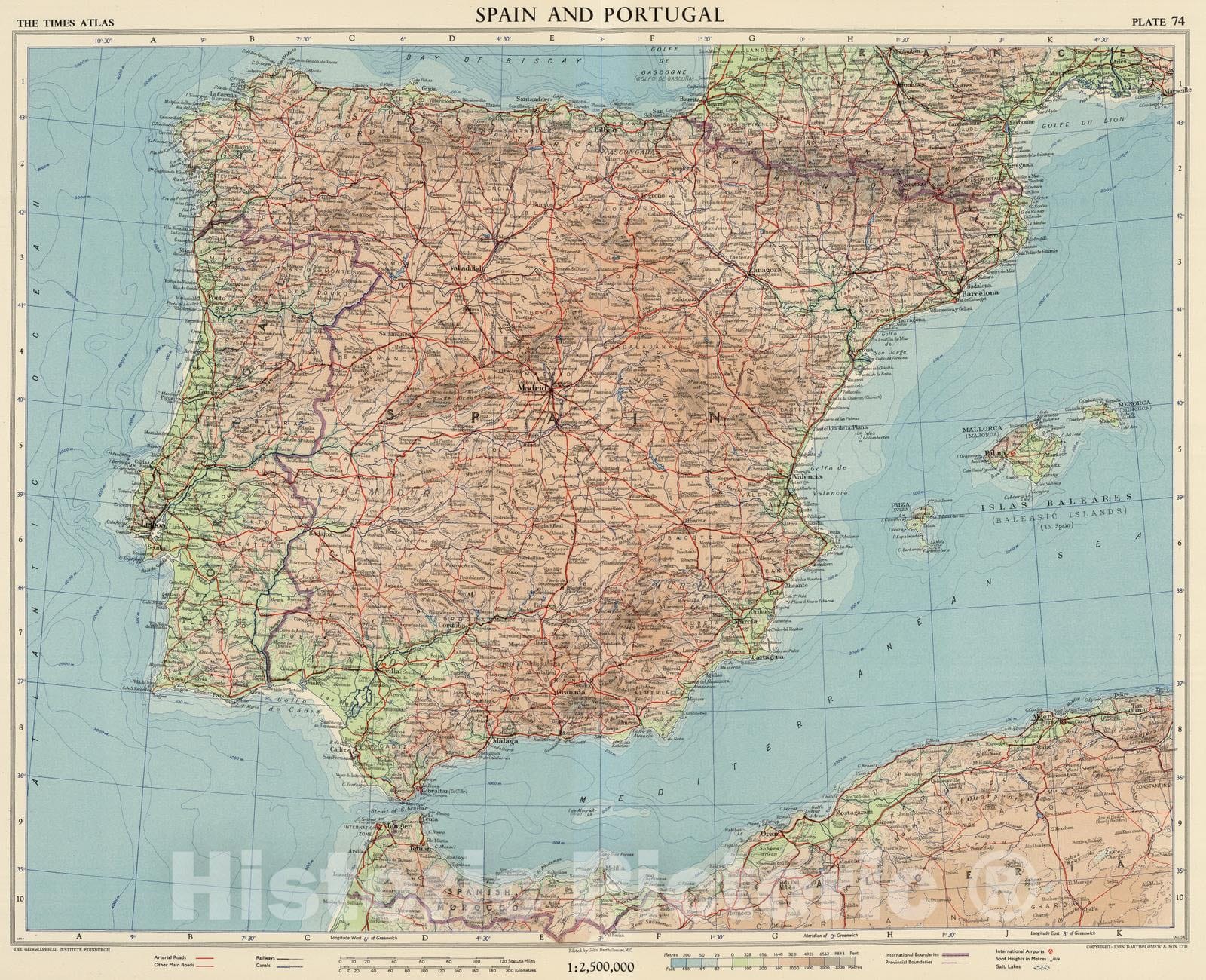 Historic Map : 1956 Spain and Portugal, Plate 74, V. IV - Vintage Wall Art