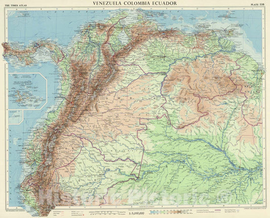 Historic Map : Venezuela; Colombia; Ecuador, 1957 Venezuela, Colombia, Ecuador, Plate 116, Vol. V , Vintage Wall Art