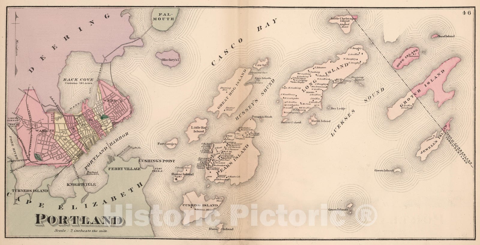 Historic Map : 1871 Portland, Cumberland County, Maine. - Vintage Wall Art