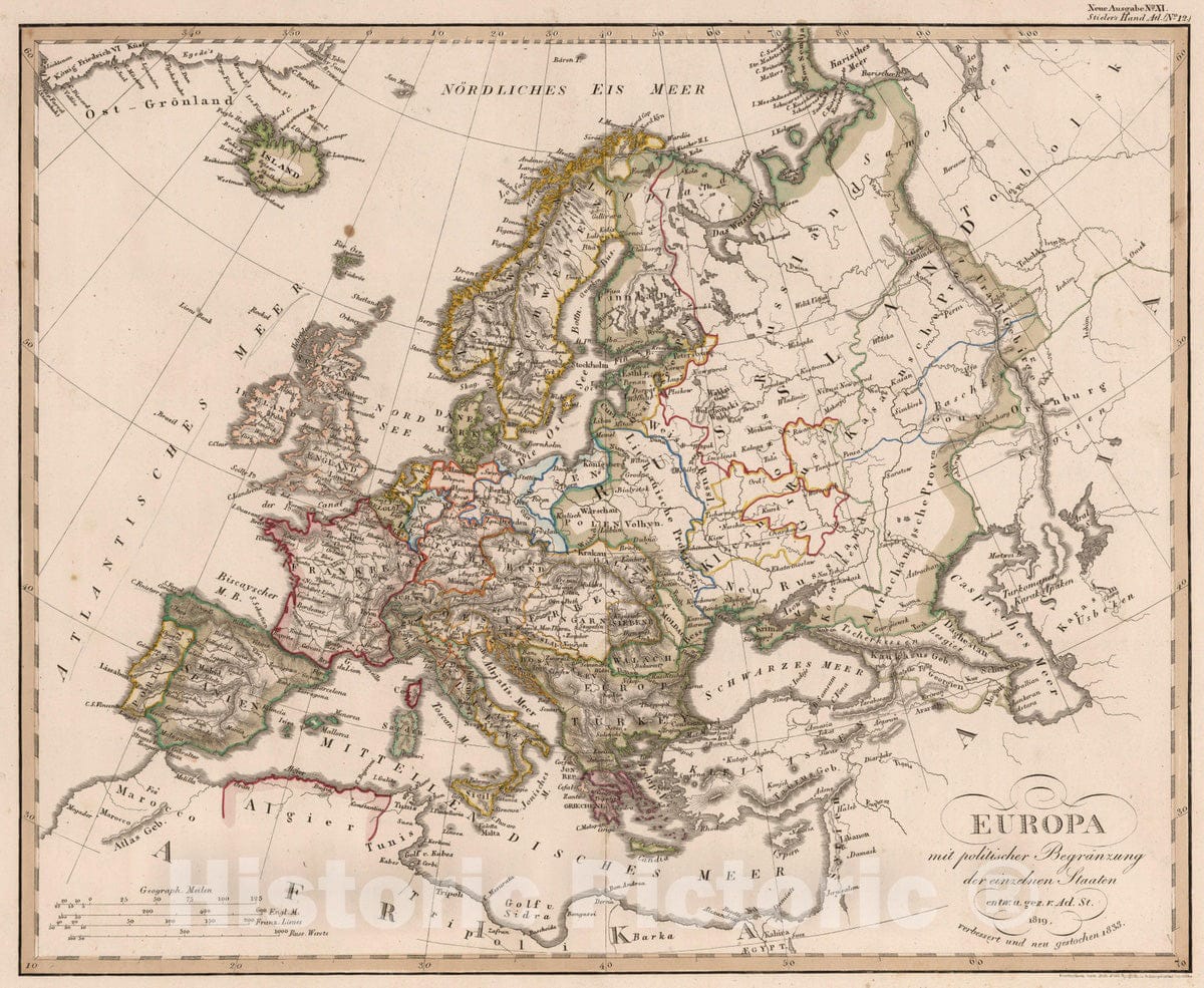 Historic Map : 1833 Europa. (Europe}. - Vintage Wall Art