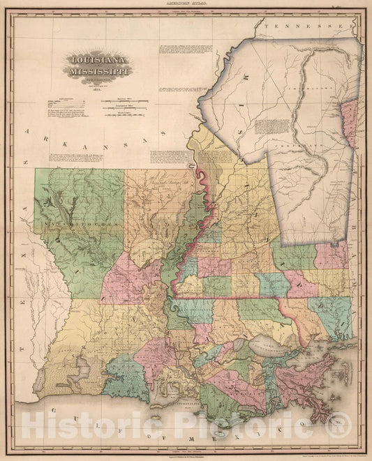 Historic Map : 1825 Louisiana and Mississippi. v2 - Vintage Wall Art