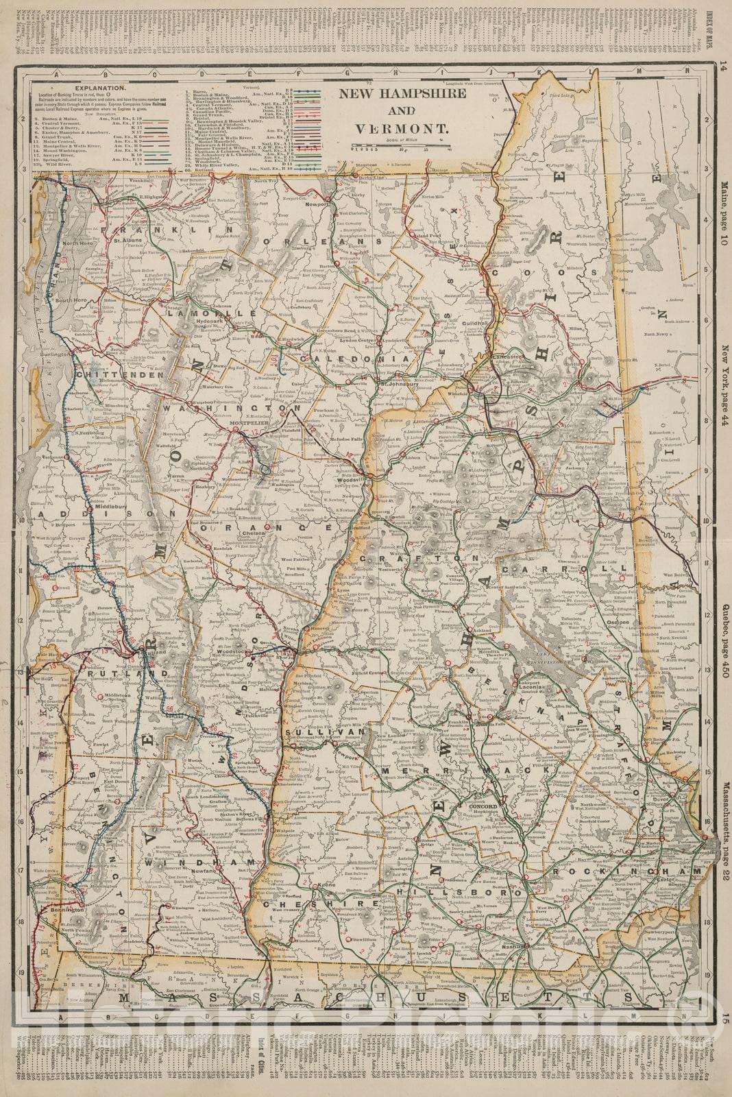 Historic Map : 1901 New Hampshire and Vermont. - Vintage Wall Art