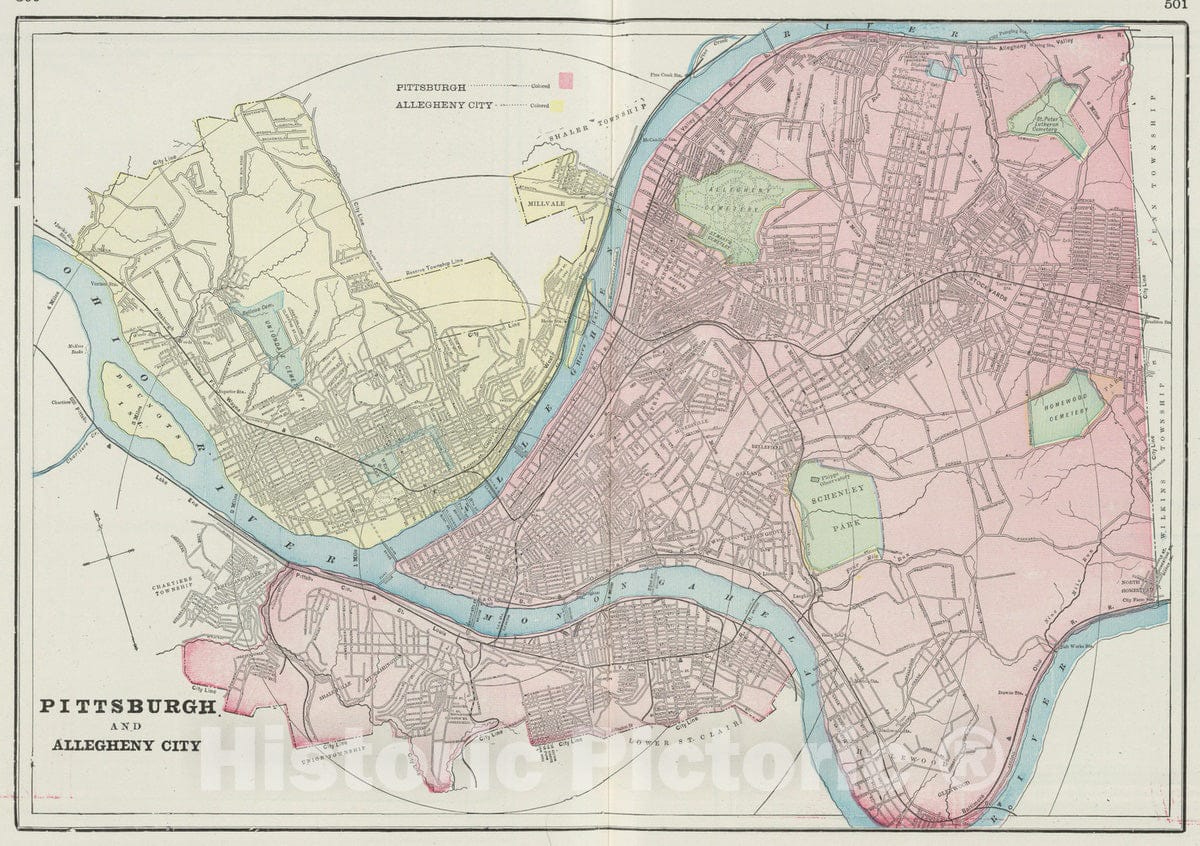 Historic Map : 1901 Pittsburgh and Allegheny City. - Vintage Wall Art
