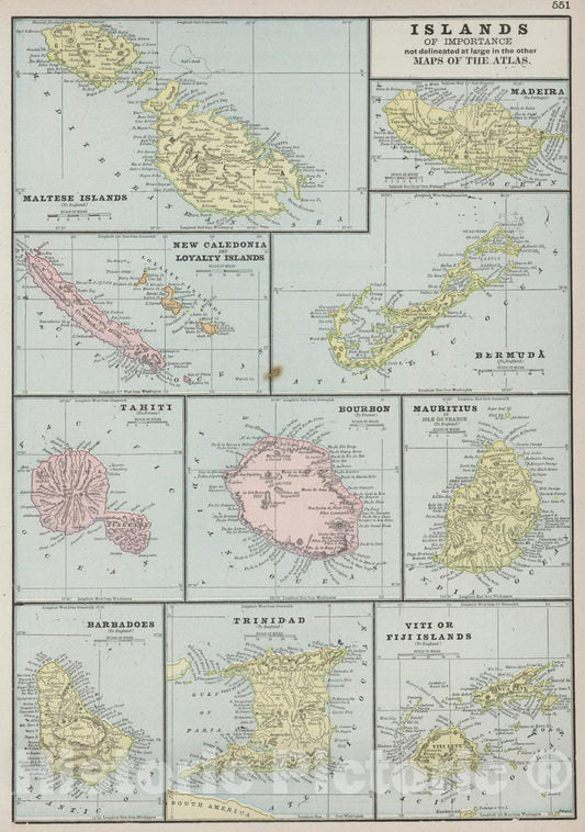 Historic Map : 1901 Islands of Importance. - Vintage Wall Art