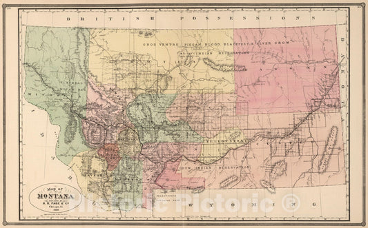 Historic Map : 1886 Montana, Published by H.R. Page & Co, Chicago, Ill. 1886. - Vintage Wall Art