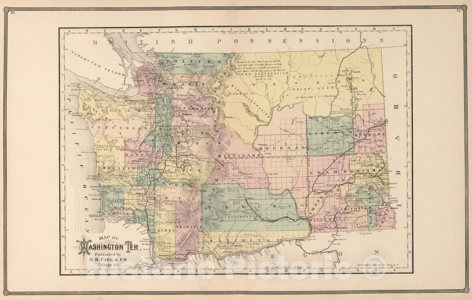 Historic Map : 1886 Washington Territory, Published by H.R. Page & Co, Chicago, Ill. - Vintage Wall Art