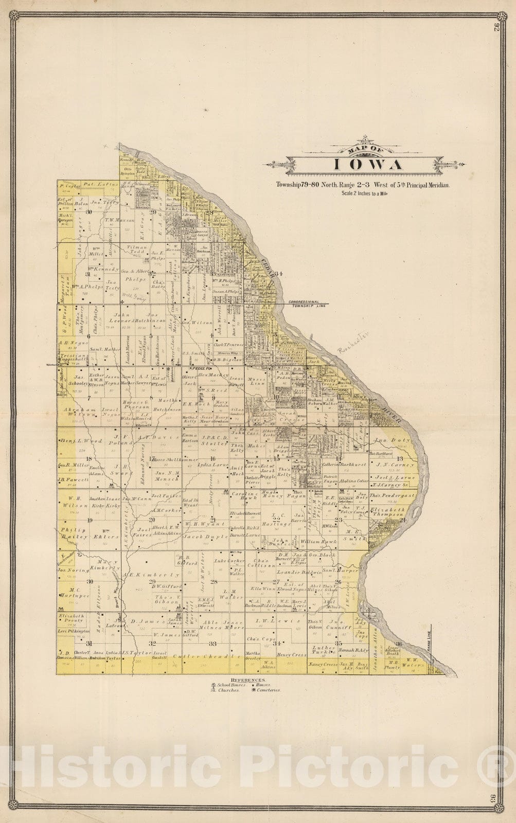 Historic Map : 1885 Iowa Township, Cedar County, Iowa. - Vintage Wall Art