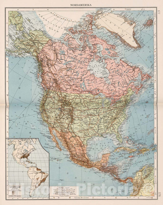 Historic Map : 1905 Nordamerika - Vintage Wall Art