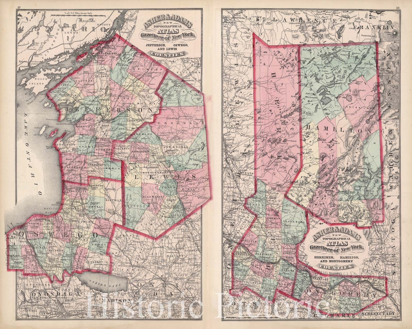 Jefferson, Oswego, Lewis, Herkimer, Hamilton, and Montgomery Counties, New York - 1870 Railroad Map