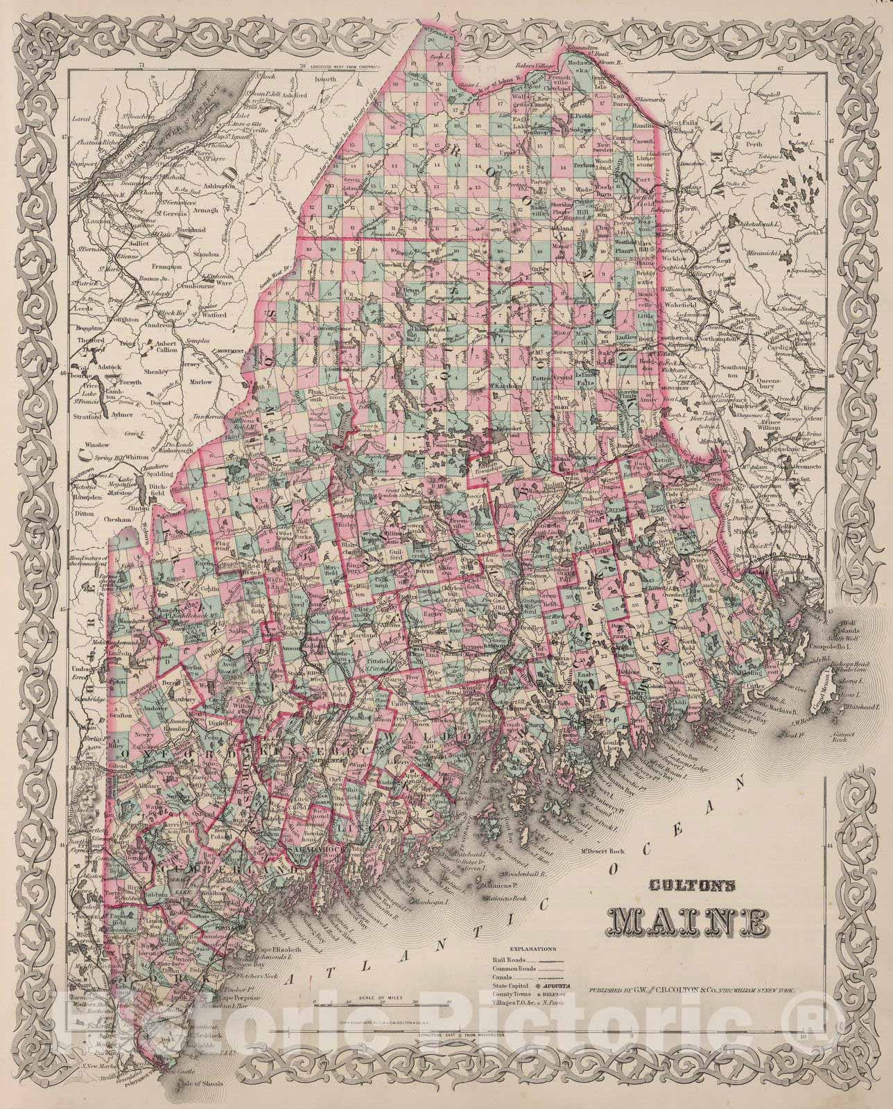 Historic Map : 1886 Maine. v1 - Vintage Wall Art