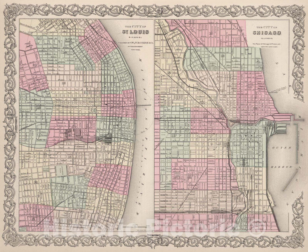 Historic Map : 1886 St. Louis, Missouri. Chicago, Illinois. - Vintage Wall Art