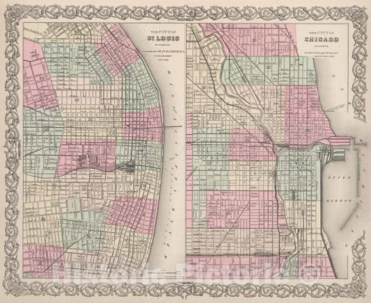 Historic Map : 1886 St. Louis, Missouri. Chicago, Illinois. - Vintage Wall Art