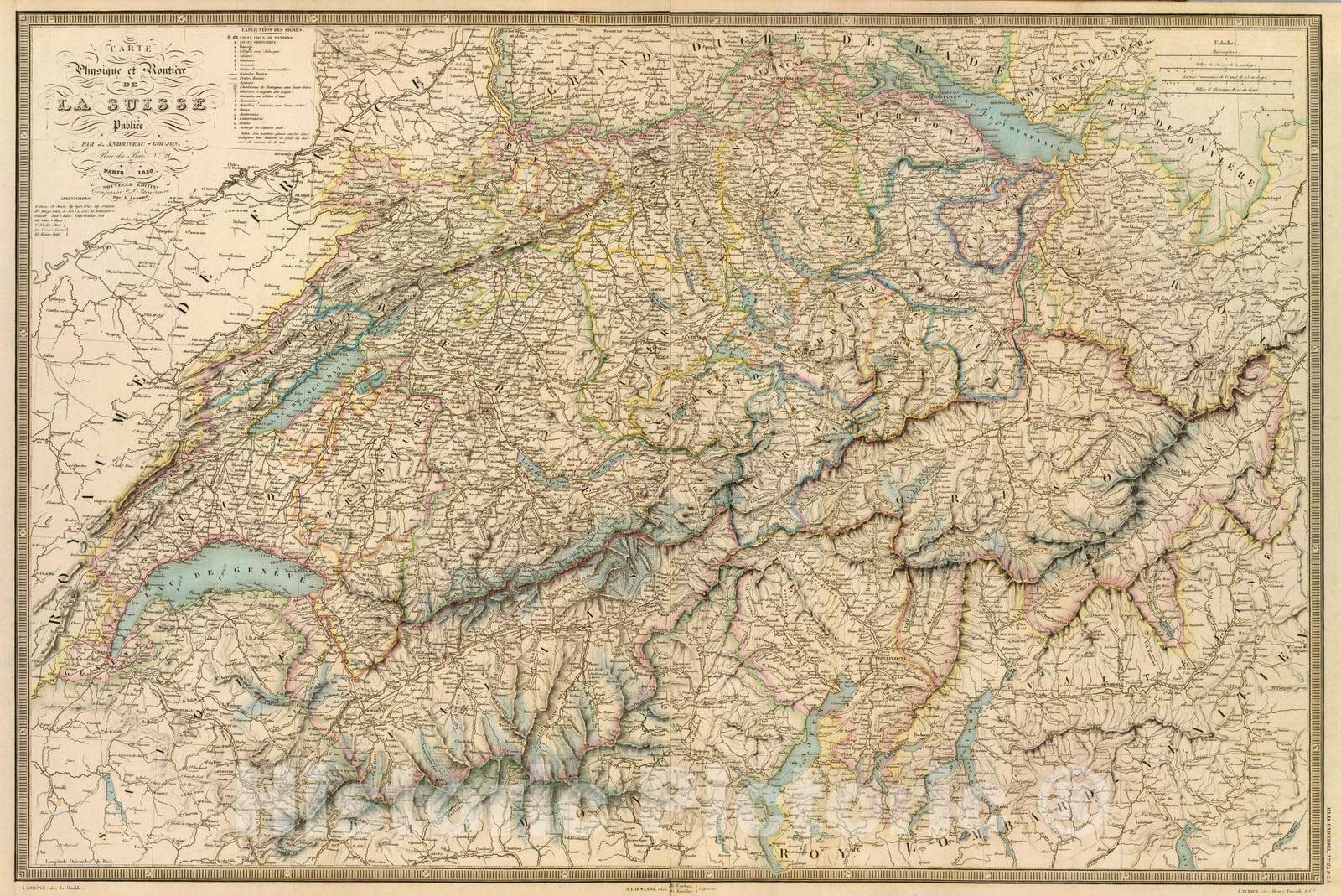 Historic Map : Switzerland, 1850 La Suisse. , Vintage Wall Art