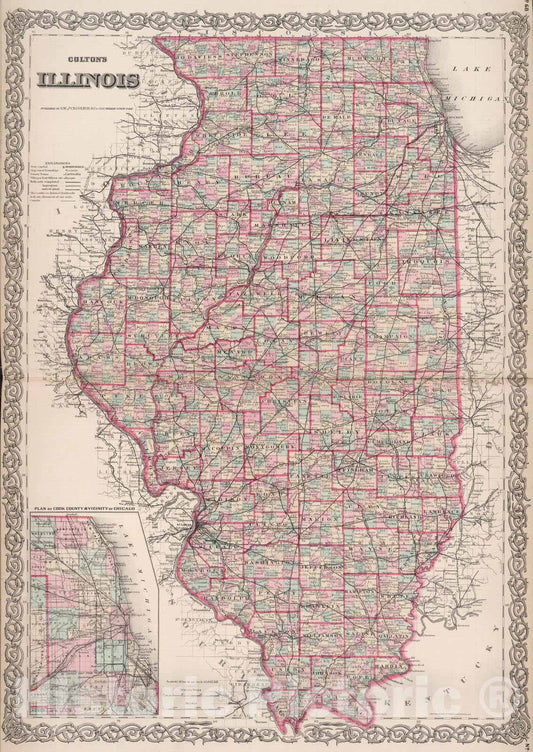 Historic Map : 1886 Illinois. v3 - Vintage Wall Art