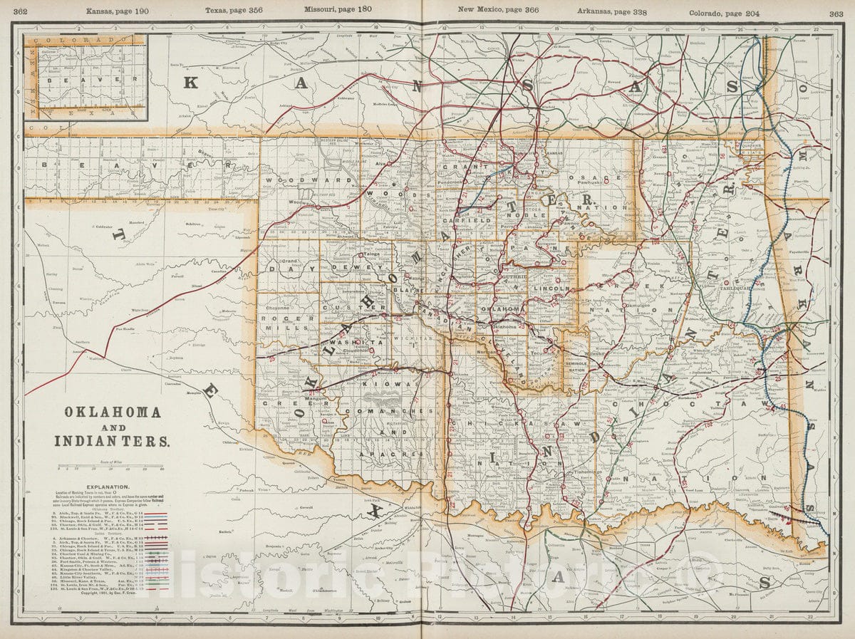 Oklahoma and Indian Territory - Railroad Map, 1901