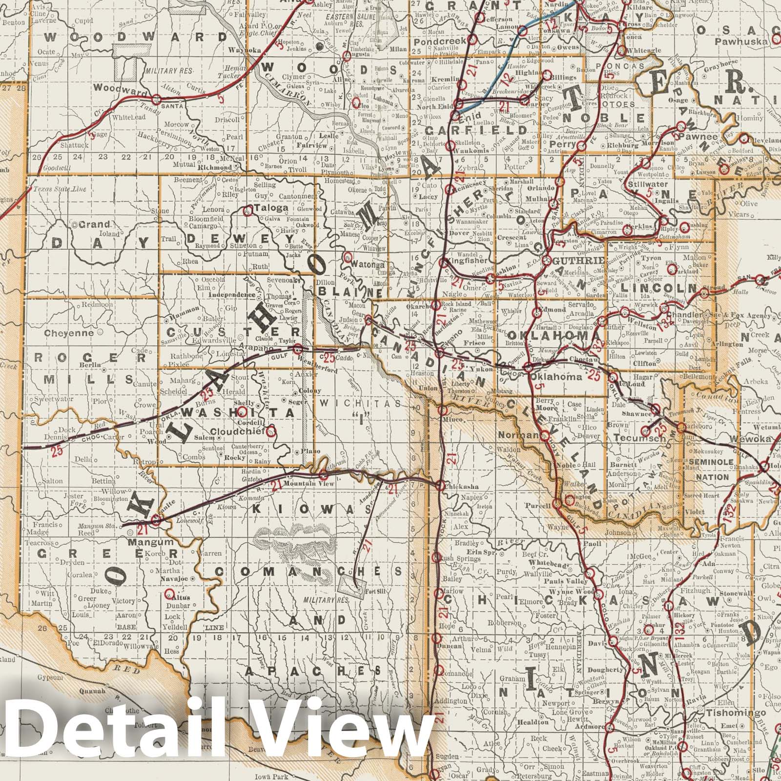 Oklahoma and Indian Territory - Railroad Map, 1901