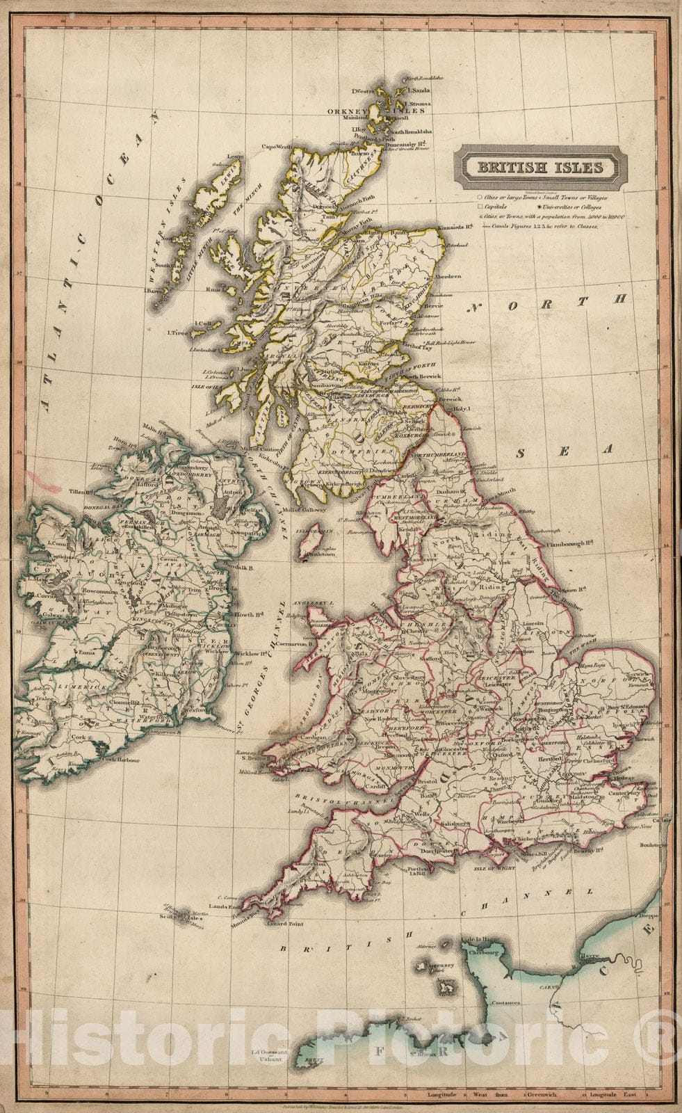 Historic Map : School Atlas - 1828 British Isles - Vintage Wall Art