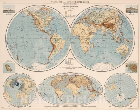 Historic Map : 1905 Westliche und Ostliche Halbkugel - Vintage Wall Art