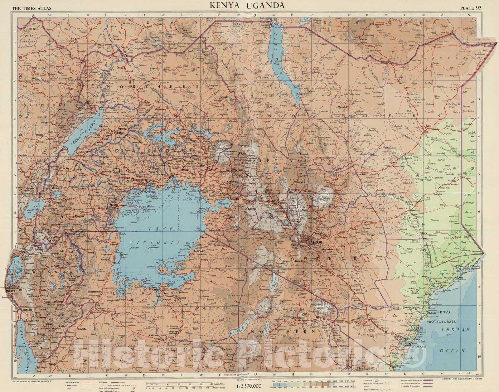 Historic Map : Kenya; Uganda, 1956 Kenya Uganda, Plate 93, V. IV , Vintage Wall Art