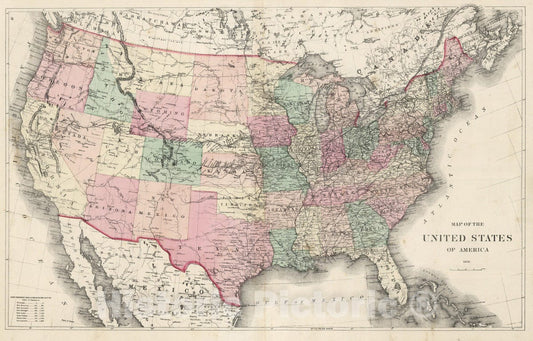 Historic Map : Map of the United States of America, 1873. - Vintage Wall Art