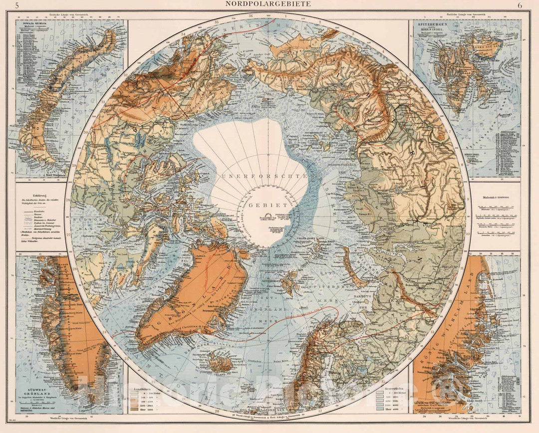 Historic Map : 1905 Nordpolargebiete - Vintage Wall Art