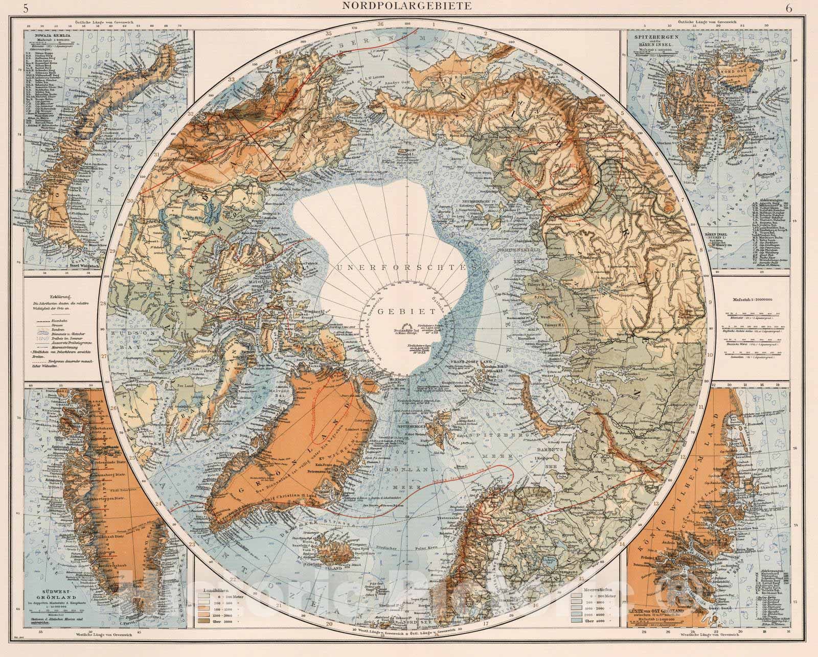 Historic Map : 1905 Nordpolargebiete - Vintage Wall Art