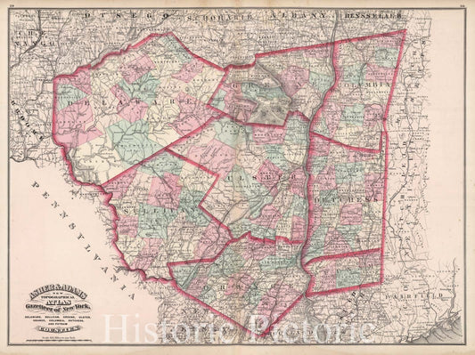 Delaware, Sullivan, Greene, Ulster, Orange, Columbia, Dutchess, and Putnam Counties, New York - Railroad Map, 1870