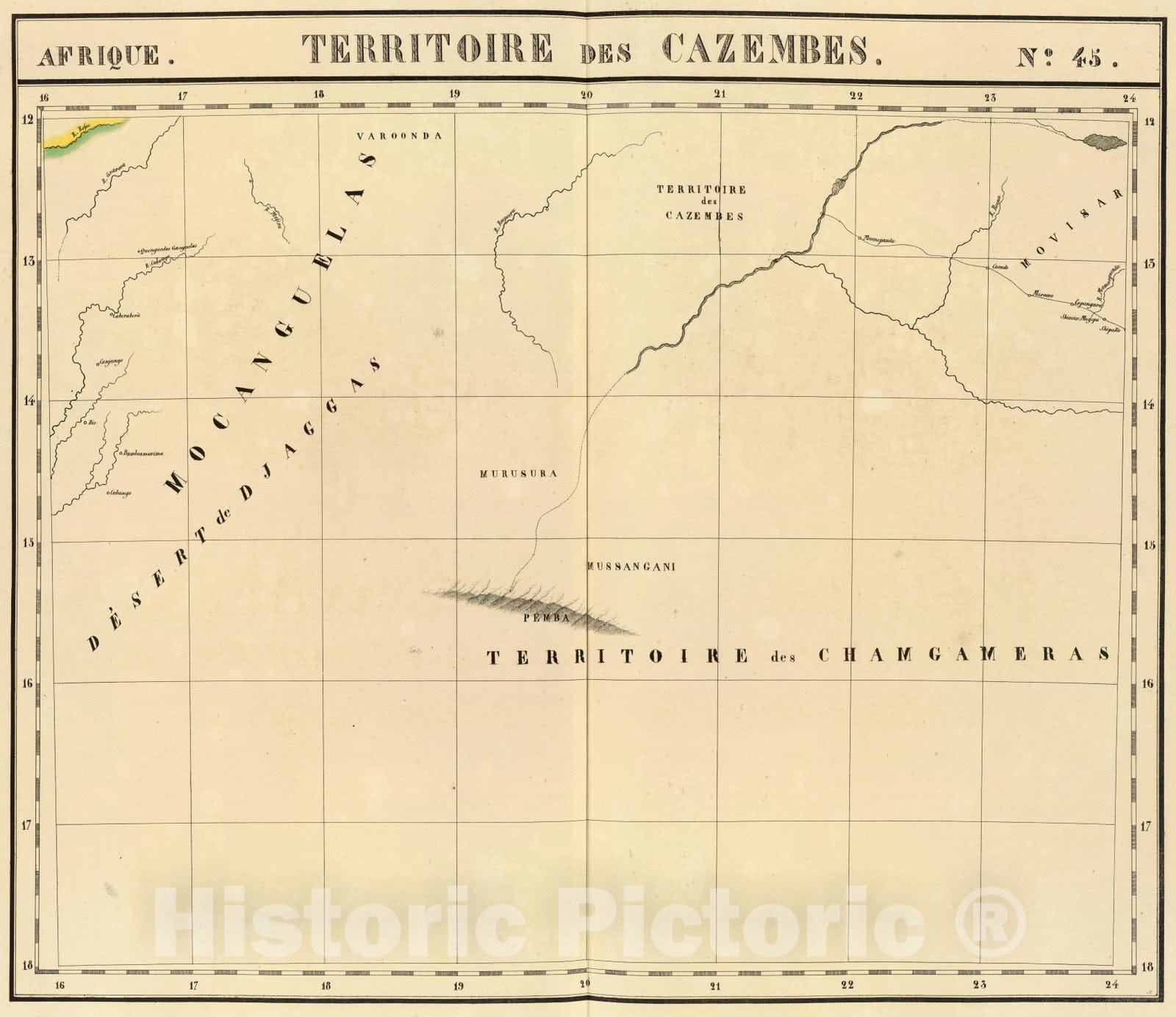 Historic Map : Angola; Zambia, 1827 Cazembes. Afrique 45. , Vintage Wall Art