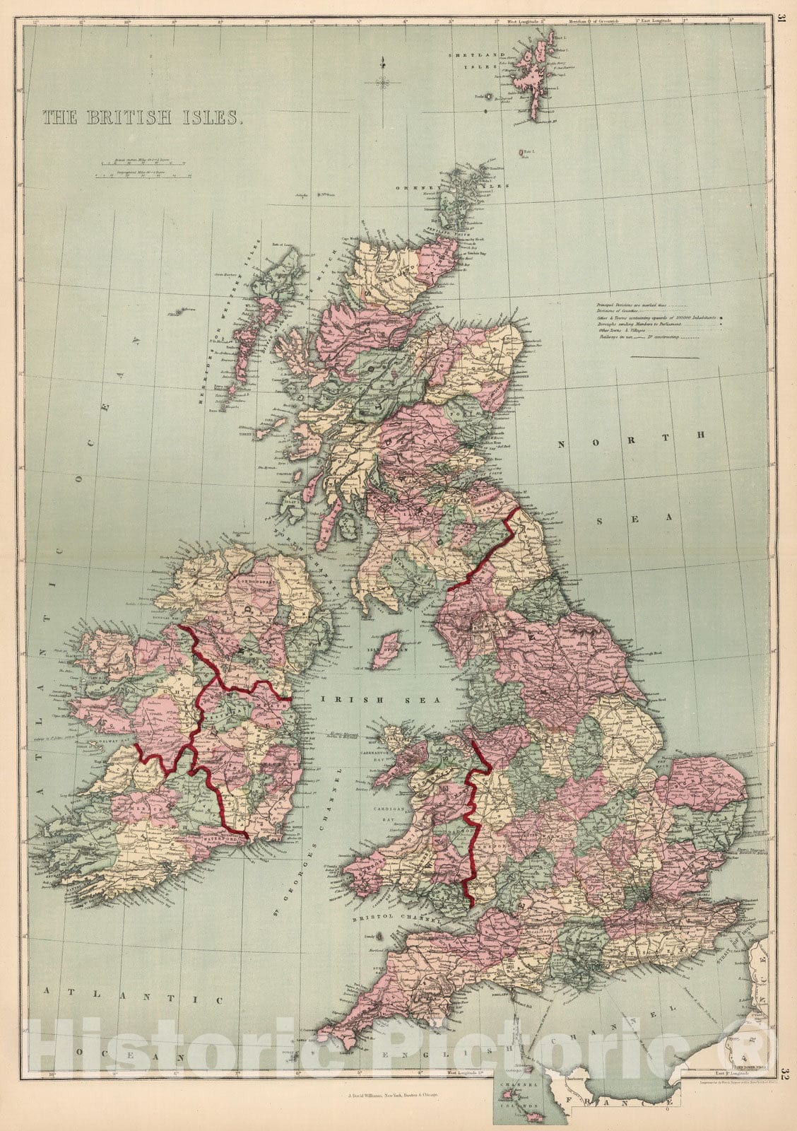 Historic Map : 1873 The British Isles. - Vintage Wall Art