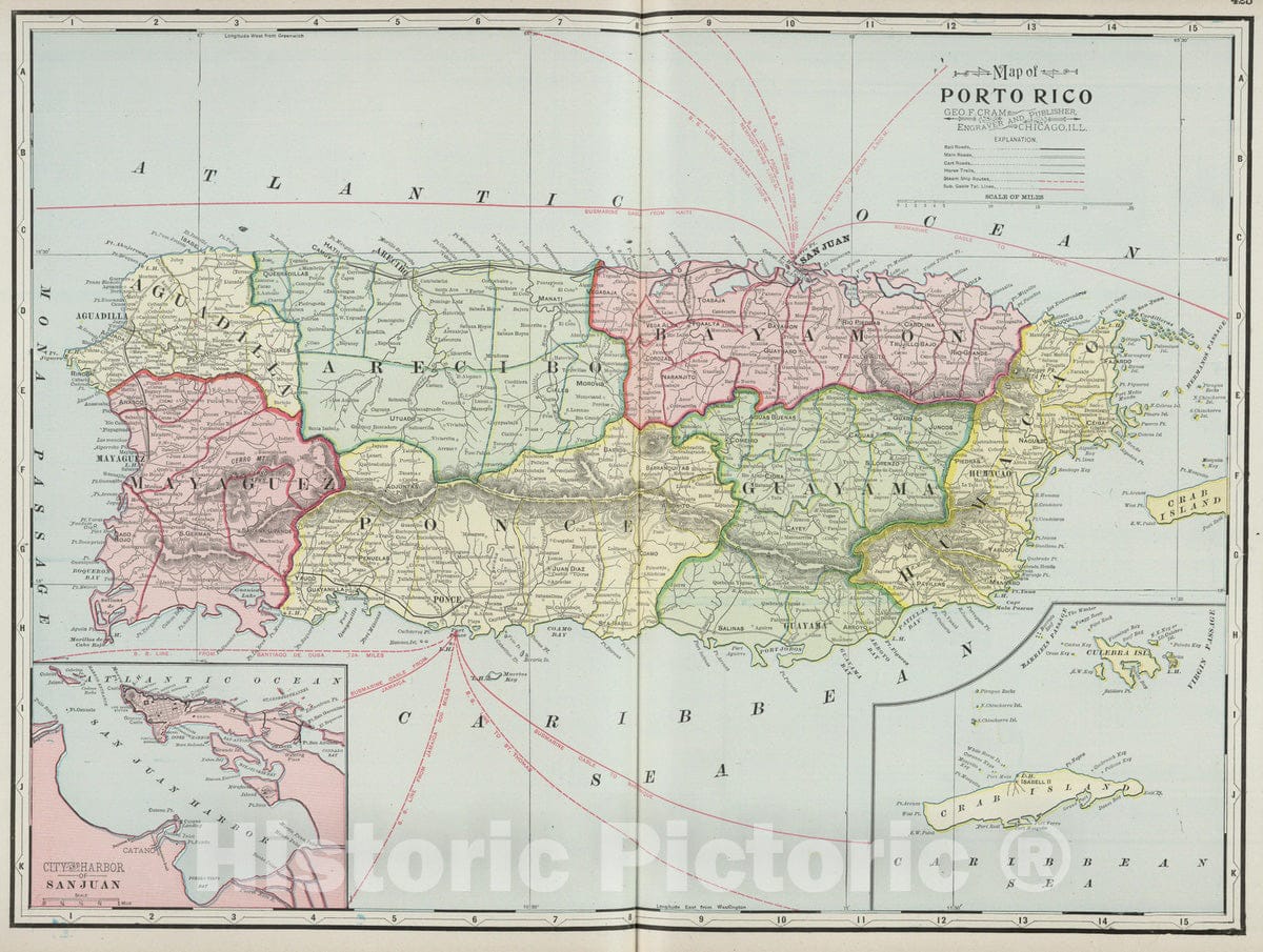 Puerto Rico - Railroad Map, 1901 - Historical Map Print