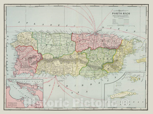 Historic Map : Puerto Rico, 1901 Porto Rico. , Vintage Wall Art