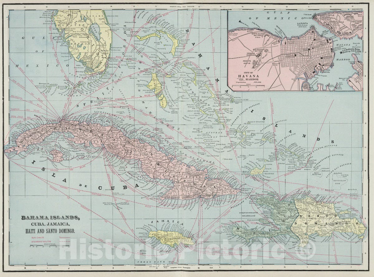 Bahama Islands, Cuba, Jamaica, Haiti, and Santo Domingo - 1901 Railroad Map