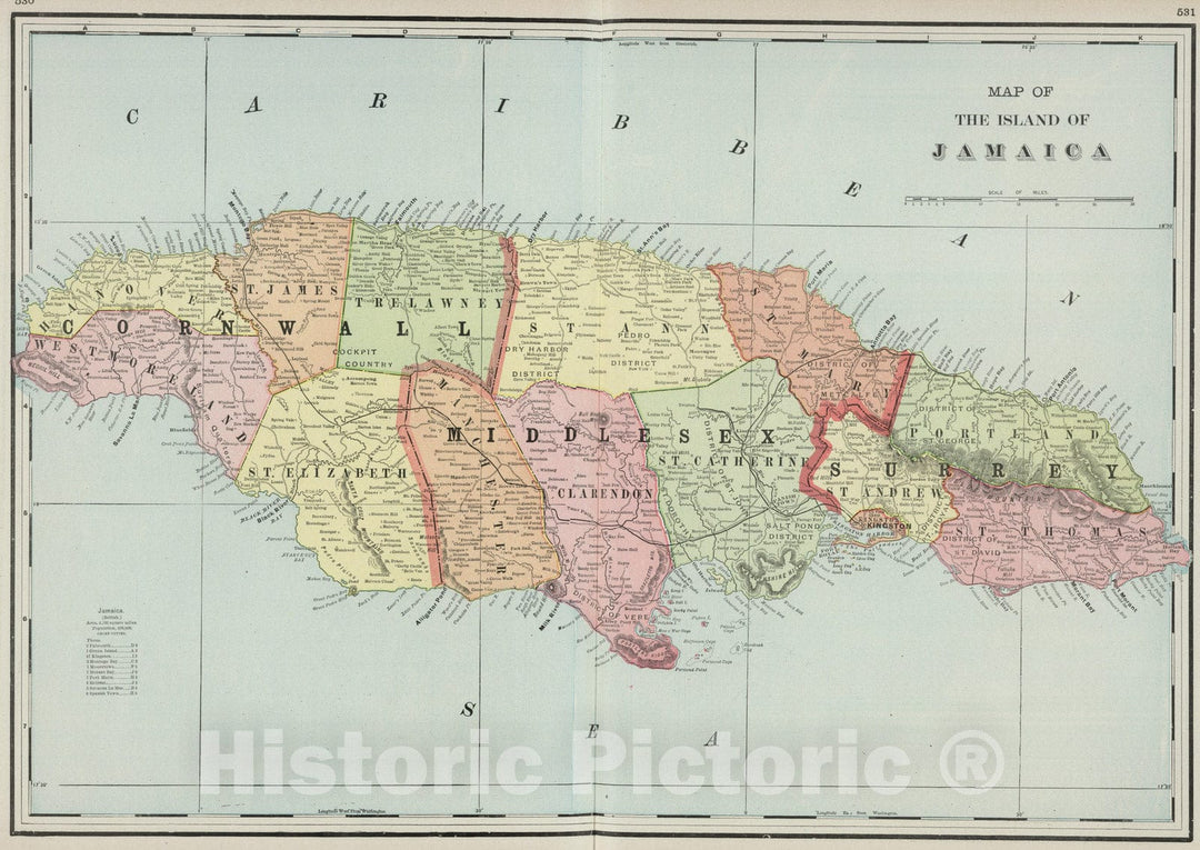 Historic Map : 1901 Jamaica. v1 - Vintage Wall Art