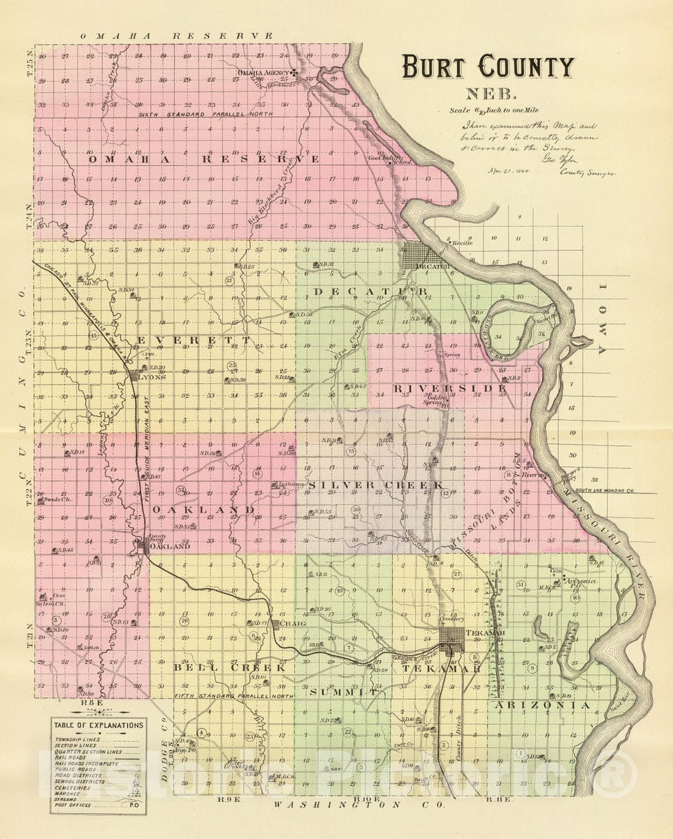 Historic Map : 1885 Burt County, Neb. - Vintage Wall Art