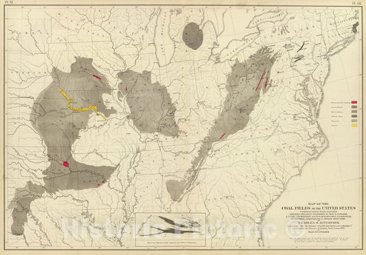 Historic Map : Statistical Atlas - 1874 Coal fields US. - Vintage Wall Art